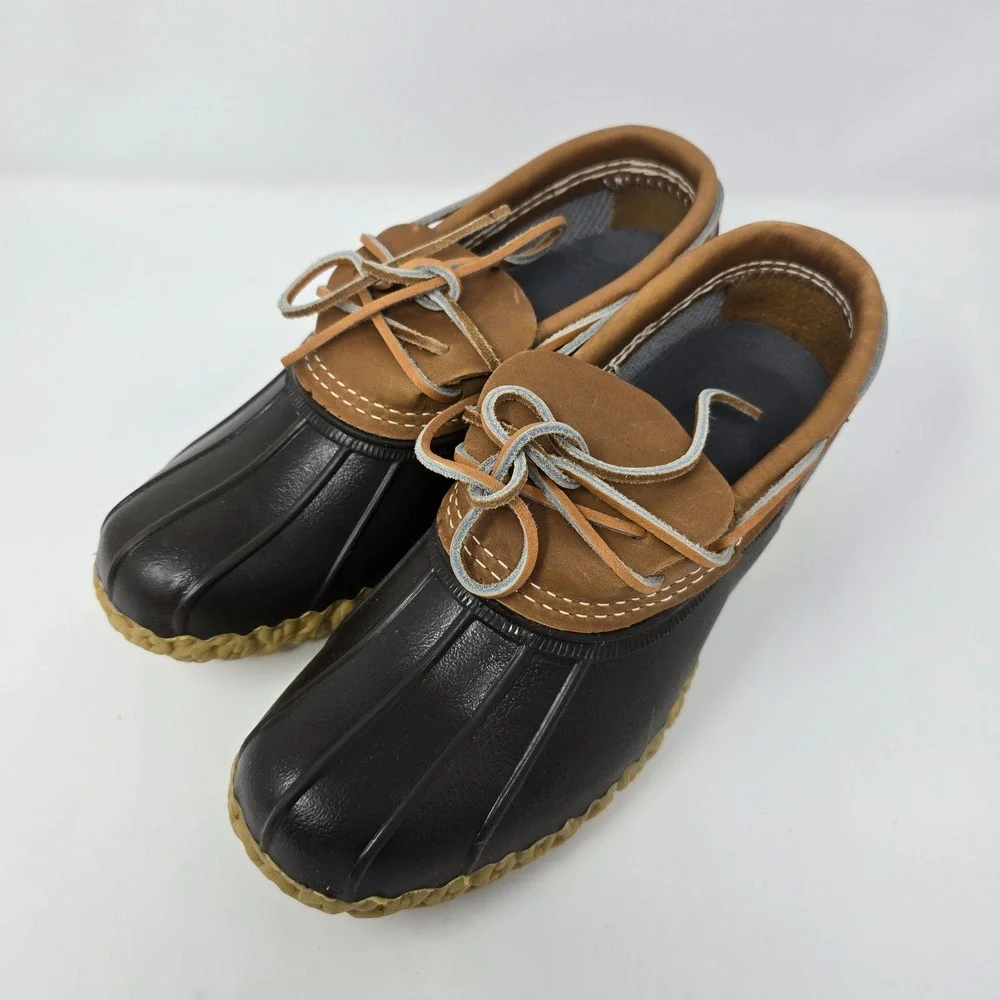 LL Bean Rubber Moc Bean Boots Womens 8 M Brown Tan Low Duck Shoes 175067 USA